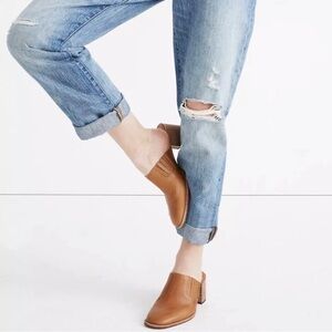 MADEWELL The Carey Mule in Leather Amber Brown Heel Slip On Stretch Womens Sz 8